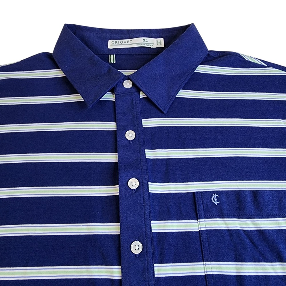 Criquet Polo Shirt‎ Mens Size XL Blue Striped Preppy Soft Pima Cotton